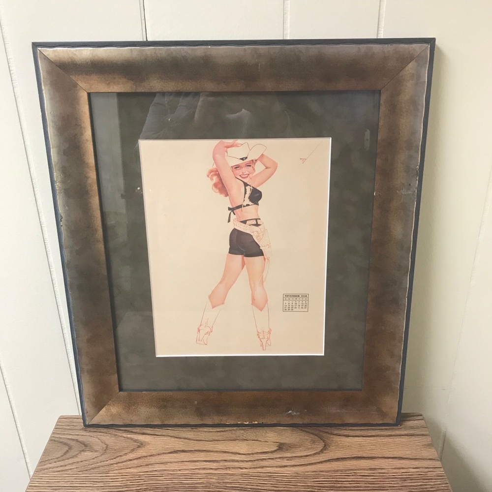 Vintage l 40s Original Petty November 1948 Calendar Pinup Cowgirl Frame Artwork - Picture 1 of 4